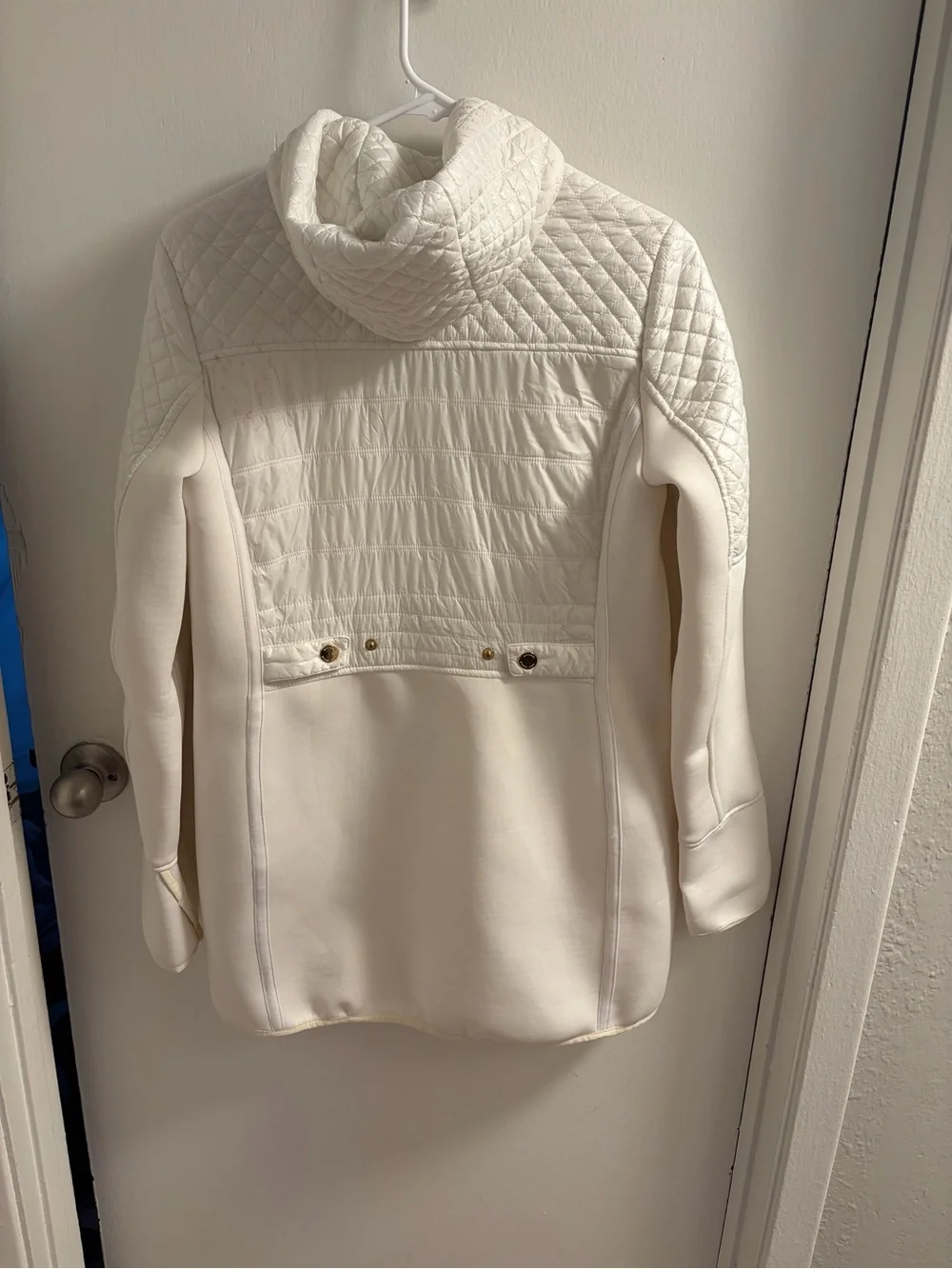 Michael Kors White Quilted Hooded Puffer Jacket with Gold Accents
